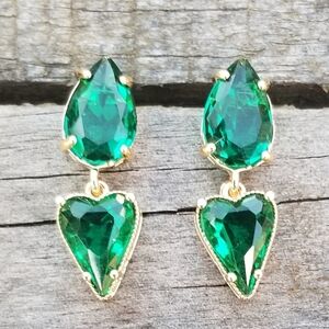 14k Gold Emerald Stud Earrings, Emerald Dangle Earrings, Emerald Heart Earrings